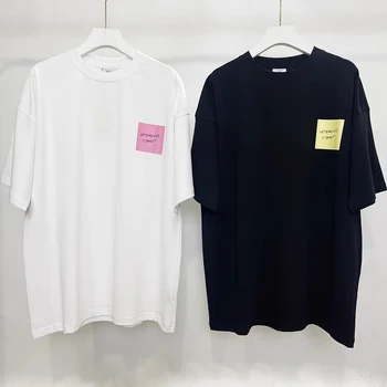 Черни и Бели Тениски VTM с къс ръкав За Мъже и Жени е 1:1, Жълто-Розови Тениски с логото, Прости Ежедневни Тениски 23ss, Нови Летни Тениски Vetements