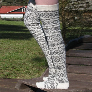 Есенни възли чорапогащи до ханша за жените, Коледни Геометрични снежинки над коляното, за да продълговат чорапи, топли пъхтя крака