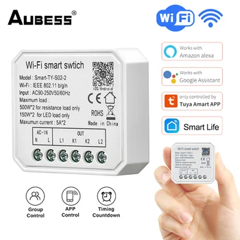 Aubess WiFi Smart Switch 1/2 Gang Smart Light Switch Модул на Hristo Smart Life APP Control Поддържа Алекса Alice Google Home