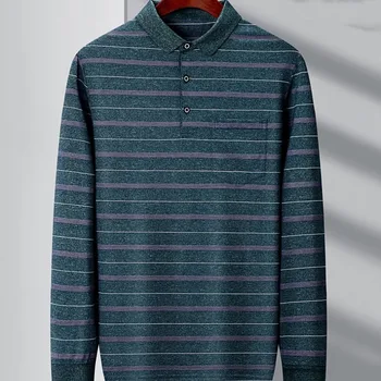 Пролетно-есенен мъжки пуловер Polo с ревери и бутони, Шарени джоб, обикновена модерни ежедневни ризи с дълъг ръкав в английски стил, върхове