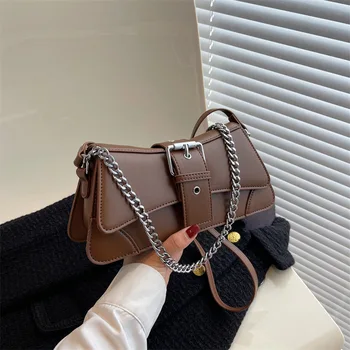2023, Черна, бяла Дамска чанта на верига, Малка чанта и портфейл от изкуствена кожа, Реколта Луксозна Дамска чанта-прашка през рамо с капак