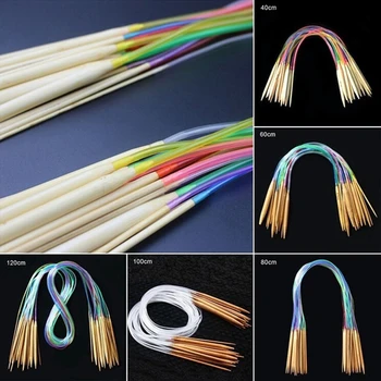2023 Нова многоцветен тръба, 18 размери/комплект Бамбукови кръг игла за плетене на една кука, Аксесоари за ДОМА, ръчно изработени стоки