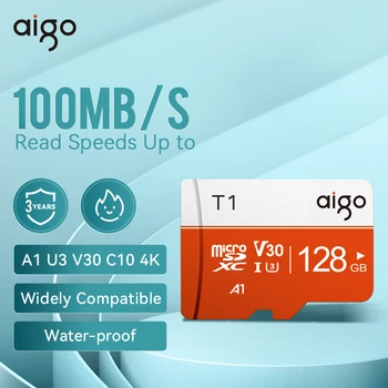 AIGO Micro SD Карти 64 GB 128 GB, 256 GB Карта памет от 32 GB 16 GB U3 A1 V30 4K TF Flash-карта за Дрона/Регистратор на шофиране/Камери за видеонаблюдение