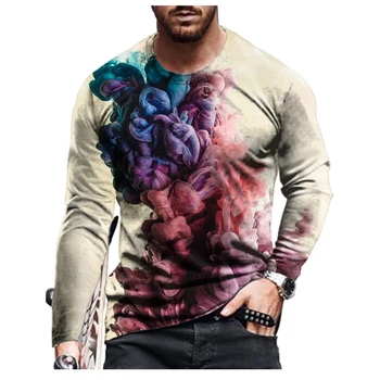 Ежедневни градинска висококачествена мъжка тениска с 3D-принтом и дълги ръкави, модни мъжки удобна тениска Smoke с дълги ръкави.
