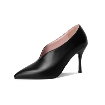 QPLYXCO, дизайн с V-образно деколте, Пикантни женски офис обувки-лодка с остри пръсти на супертонком висок ток, Бели, червени, черни, дамски есенни обувки на токчета