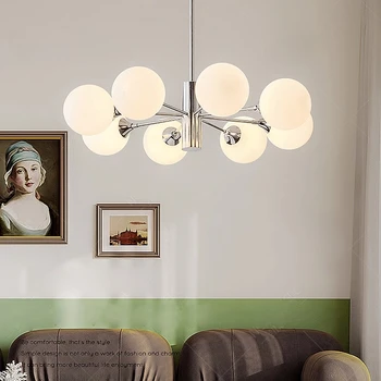 Скандинавска led полилей за спалня, кухня, модерен млечно-бялата стъклена топка, окачен тавана лампа, подвесное осветление за дома