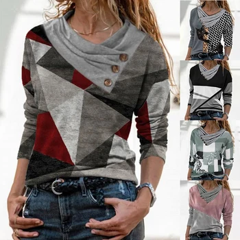 2023 Нов дамски модерен пуловер с V-образно деколте и дълги ръкави на райета и бутони с отстъпка