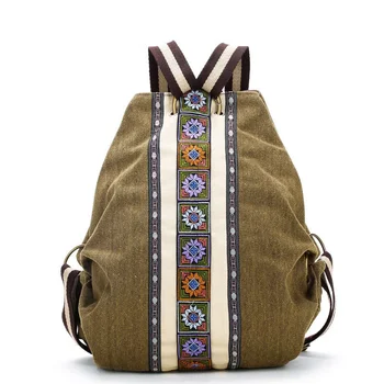 Платно женски раница XZAN, чанта на рамото с бродерия в етнически стил за момичета, чанта в стил Бохо, Висококачествени дамски пътни чанти