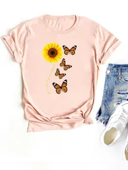 Пеперуда Златна Облекло на 90-те години, Женска тениска с къс ръкав, Дамски Ежедневни Скъпа Модерна Дамска Тениска С графичен Принтом, Тениски