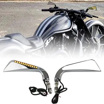 Мотоциклет Серповидное Странично Огледало за обратно виждане с led Подсветка Указател на завоя 8 Мм CNC Алуминий за Harley Sportster XL 883 1200