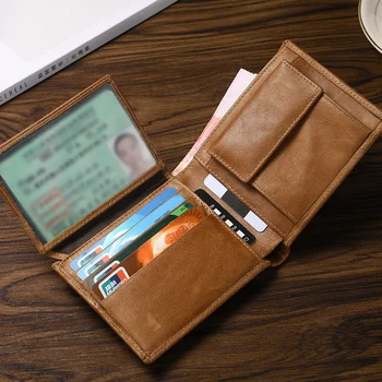 Jeemns Ретро Дизайн на Мъжки портфейл от естествена кожа с RFID заключване, държач за карти, двоен чантата си, Брендовый Луксозен портфейл с къс джоб, подарък