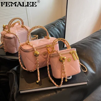 Модерна дамска чанта Камелия, Ватирани регистрирани чанти-кутии, Двойна верига в ръката, чантата през рамо, Женска Малка верига, Клатч за партита