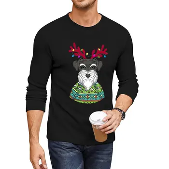 Нов коледен пуловер с елени-шнауцерами, Дълга тениска, ново издание, тениска за момчета с домашен любимец принтом тениска за мъже