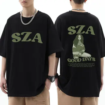 Тениска С принтом Rapper SZA Good Days, Модни Лятна Тениска За Мъже И Жени, Памучни Реколта тениски с къс ръкав, Негабаритная Градинска Облекло