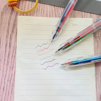 Продажба на едро, химикалка писалка с 6 цветчета, Прозрачна, 6 цвята, 1 Преса, многоцветен химикалка химикалка, Канцеларски материали за учениците