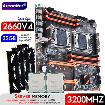 Дънна платка Atermiter Dual X99 с процесор LGA2011-3 XEON E5 2660 V4 *2 с комбиниран комплект сървър памет 4pcsX8GB = 32GB DDR4 3200 Mhz