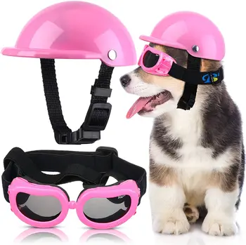 Комплект шапки за еднократна употреба за кучета, регулируем Със защита, каска за кучета, предпазни очила за кучета, очила от прах и вятър, слънчеви очила за домашни любимци, Очила