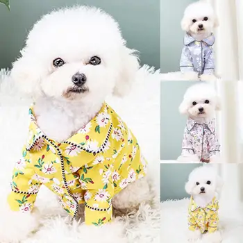 Дишаща Пролетно-лятна пижама с флорални принтом за двукраки кучета, кученца, плат за домашни любимци