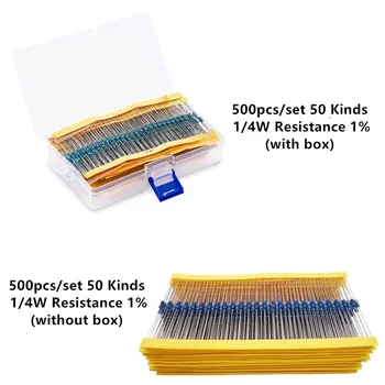 500 бр./лот, 50 стойности, 1/4 W, 0,25 W, 1% Метален филмът резистор, Асортимент, комплект, комплект проби резистори 1R-10mR, 1 Ом-10 Mω