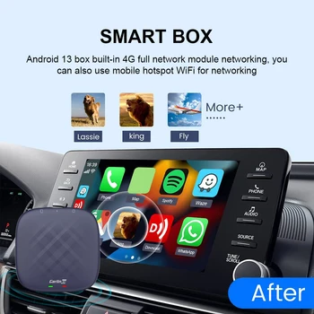 Smart Box Безжичен Carplay Android Auto WiFi 2.4ghz + 5G Безжичен адаптер QCM 8-Ядрен процесор 6125 Интелигентен модул Вграден GPS, Glonass