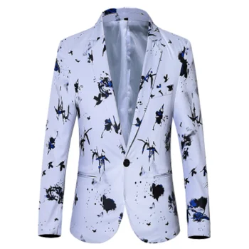 Мъжки луксозен костюм с флорални принтом, сако Homme за сватба в нощен клуб 2023, Однобортный яке