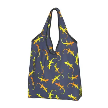 Дамски ежедневни чанта за пазаруване с ящерицами и гекконом, голяма чанта голям-тоут, преносима чанта за съхранение, сгъваеми чанти