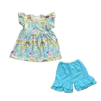 Бутик за детски дрехи за момчета и момичета, Туника с ръкави във формата на листа на лотос, къси Панталони, костюм с анимационни принтом, детски летен костюм от млечен коприна
