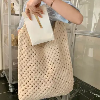 Дамски чанта през рамо, ежедневни чанти-тоут, вязаная чанта в корейски стил, моден тренд, Универсална ръчна чанта с голям капацитет, дамски чанти