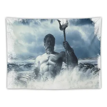 Посейдон, държи своя тризъбец в морето. Цветен Гоблен с изображение, монтиран на стената Гоблен, Декорация за Дома и Уют