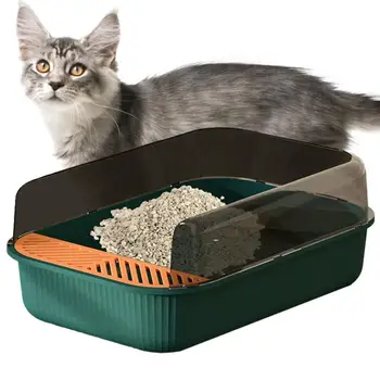 Кутия за котешки Тоалетни С отворен Покрив, кутия за котешки тоалетни с щит, здрава Кутия за пресяване на отпадъци с висока страни За малки котки, лесно и моющийся