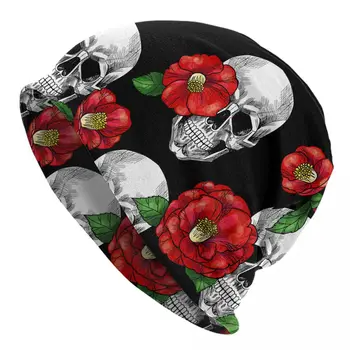 Дамски Мъжки шапчица-бини с череп и червени Рози, топла пролет-зимни градинска шапчица-бини в стил хип-хоп