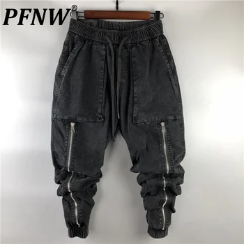 PFNW Мъжки Дънки Tide джоб с джинсовым джоб в стил хип-хоп, Големи Размери, Реколта Свободни Панталон-молив, Мъжки ежедневни панталони 12A1603