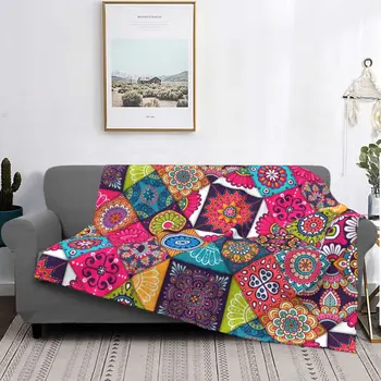 Фланелевое юрган с етнически модел хипи, Пролет-Есен дышащее супер топло одеяло за легла, подложка за дивана