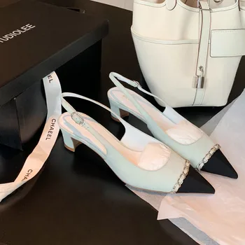 2023 Пролетни Европейски Модни Сандали на високи токчета, Дамски официални Модела обувки с Остри пръсти, Дамски Сандали смесени цветове