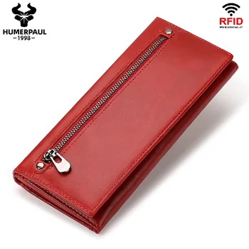 Плечевая Модни Ежедневна чанта с Голям капацитет с няколко карти, RFID-Антимагнитный портфейл за монети, дамски портфейл от естествена кожа