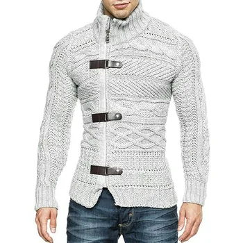 Мъжки монофонични вязаный жилетка с висока яка, пуловер, яке, пролет-есен, мода приталенная топла горна дреха за мъже