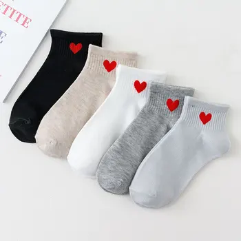 5 Двойки Женските чорапи до глезените в стил колеж със сърца, Пролет-лято, женски кавайные сладък корейски къси чорапи