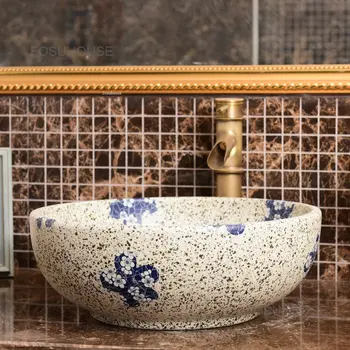 Дизайнерски Кръгли Мивки за баня Европейската Антични Мивка за измиване на кухня Керамични мивки за баня Рукомойник Модерна кухненска мивка