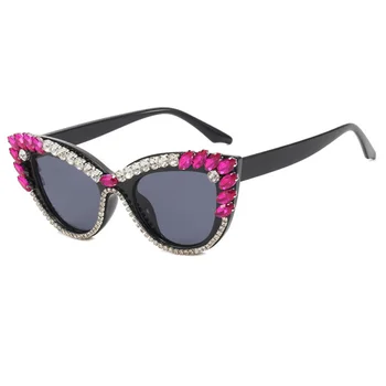 Инкрустирани с блестящи слънчеви очила Дамски слънчеви очила Cateye, очила Cat Eye, дамски очила за страните, улични очила