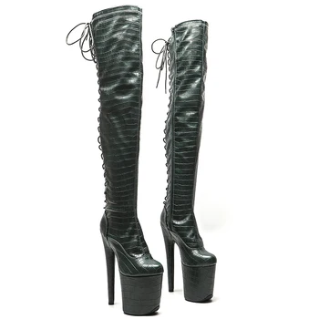 Leecabe/20 см/8 инча, трендови модерни обувки на платформа и висок ток от изкуствена кожа, ботуши за танци на един стълб