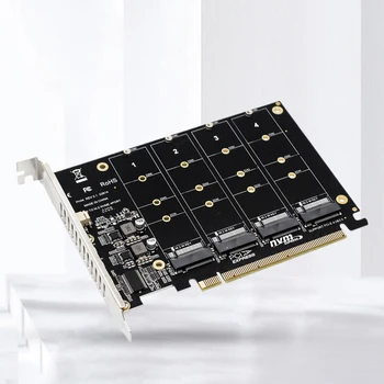 4 Порта M. 2 NVME SSD За PCIE X16 Адаптер Конвертор Поддръжка на карти 2230/2242/2260/2280 Такса за разширяване на хост контролер LED Индикаторът