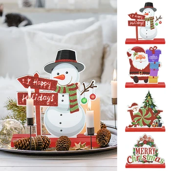 Коледни Дървени орнаменти за работния плот, Дядо Коледа, Снежен човек, Дървени плакети за бродерия, Коледно парти, декорация, Детски подарък